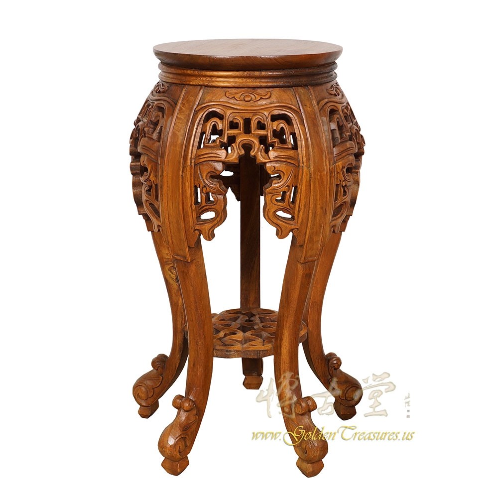 Chinese Antique Carved Rosewood Pedestal Table/Plant Stand