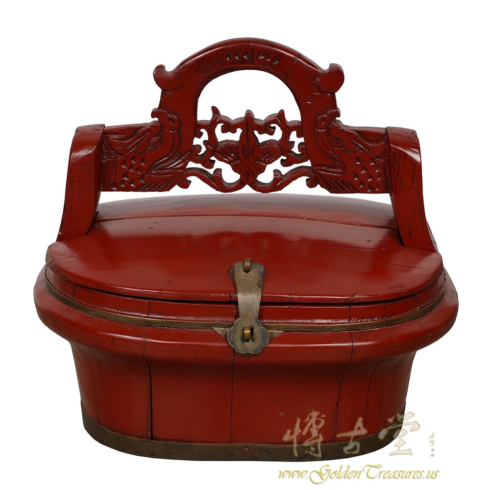 Antique Chinese Red Lacquered Lunch Box