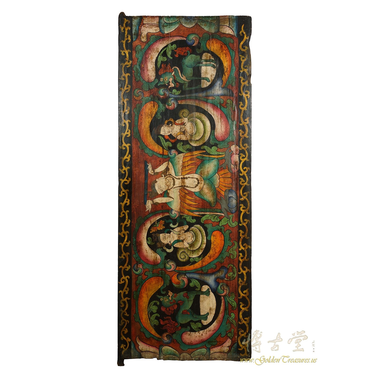 Antique Tibetan Painted Door Panel, Wall Hanging