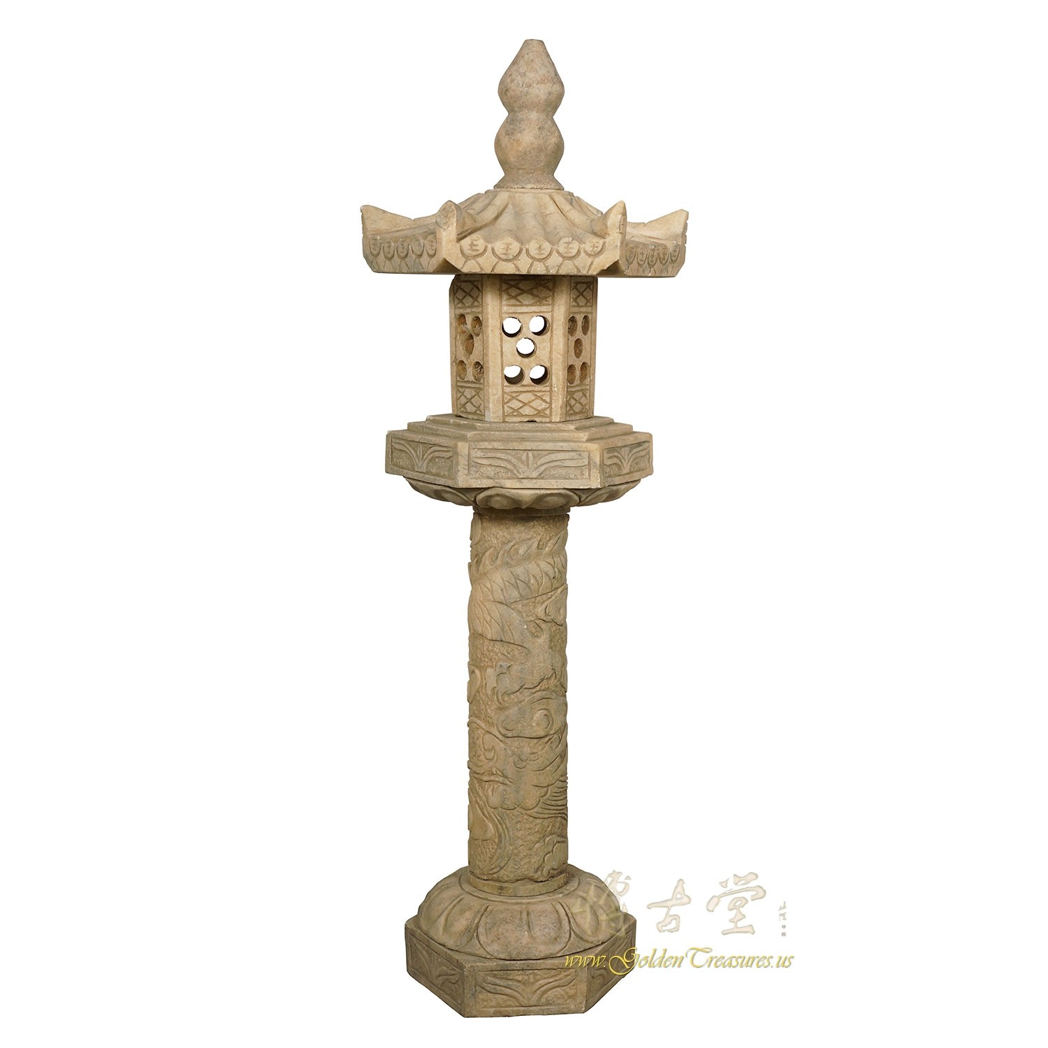 Antique Chinese Carved Natural Stone Tower Garden Lantern