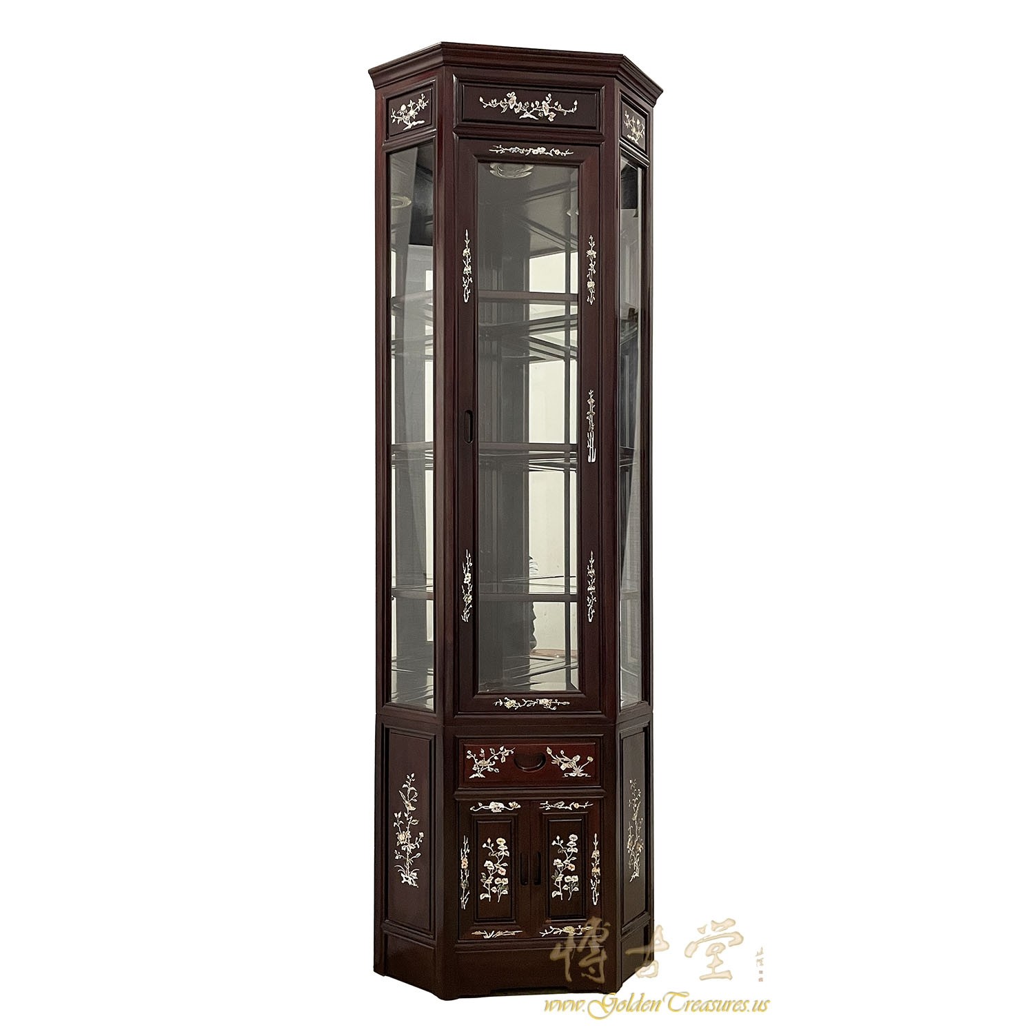Vintage Chinese MOP inlay Rosewood Corner Display/Curio Cabinet