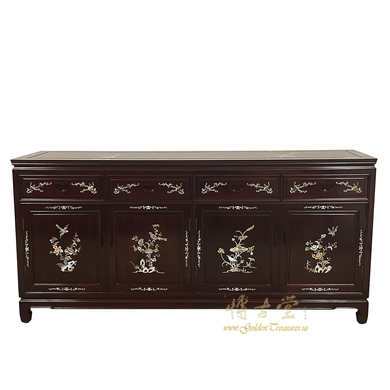 Vintage Chinese Rosewood Mother of Pearl Inlay Buffet Table, Side Board