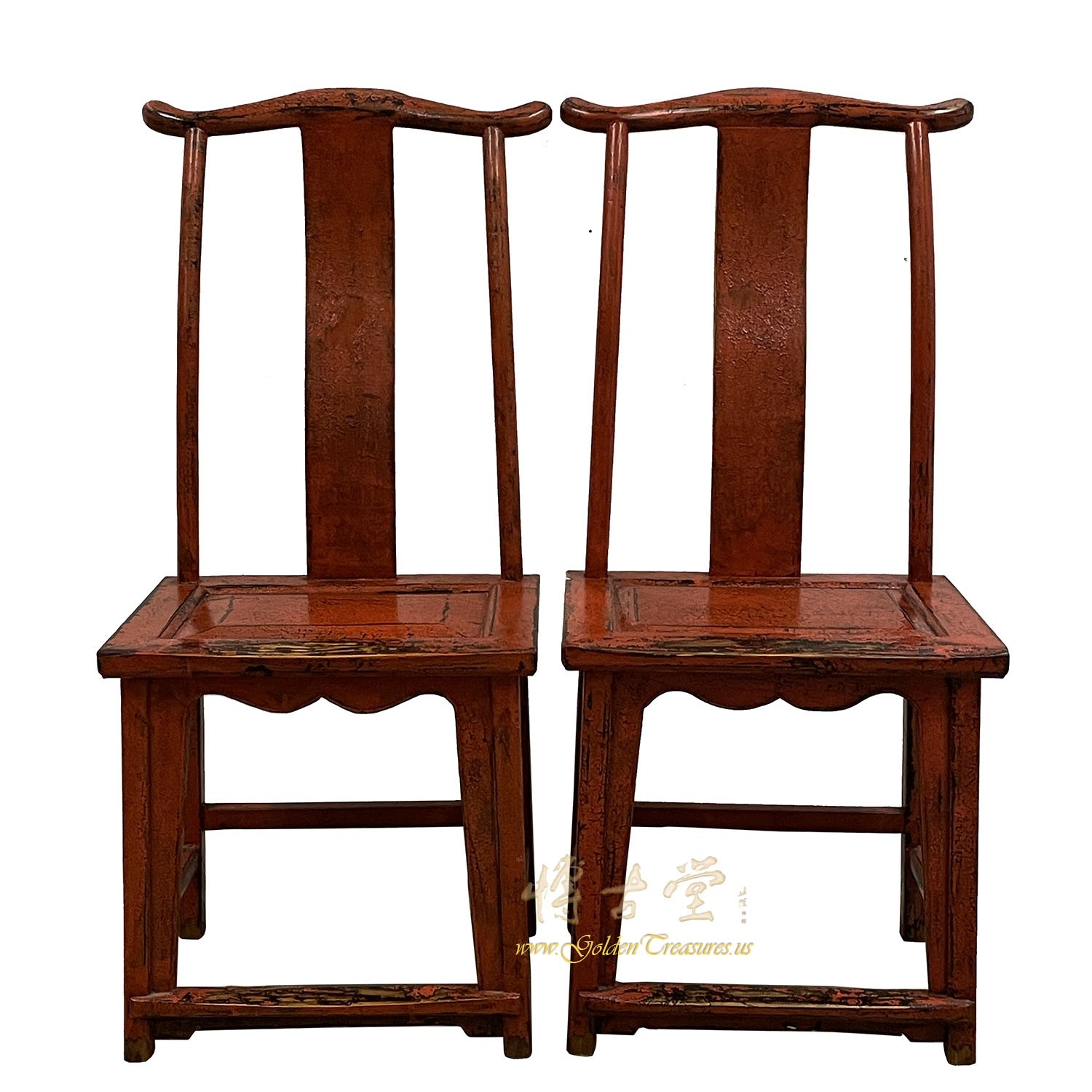 Antique Chinese Red Lacquered Chair - a Pair