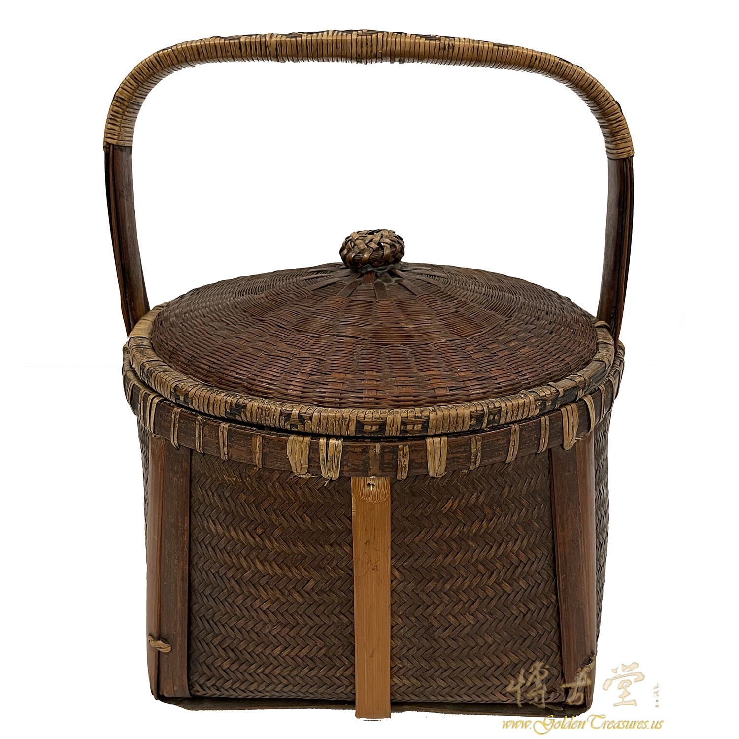 Vintage Chinese Hand Made Bamboo strip Sewing Basket