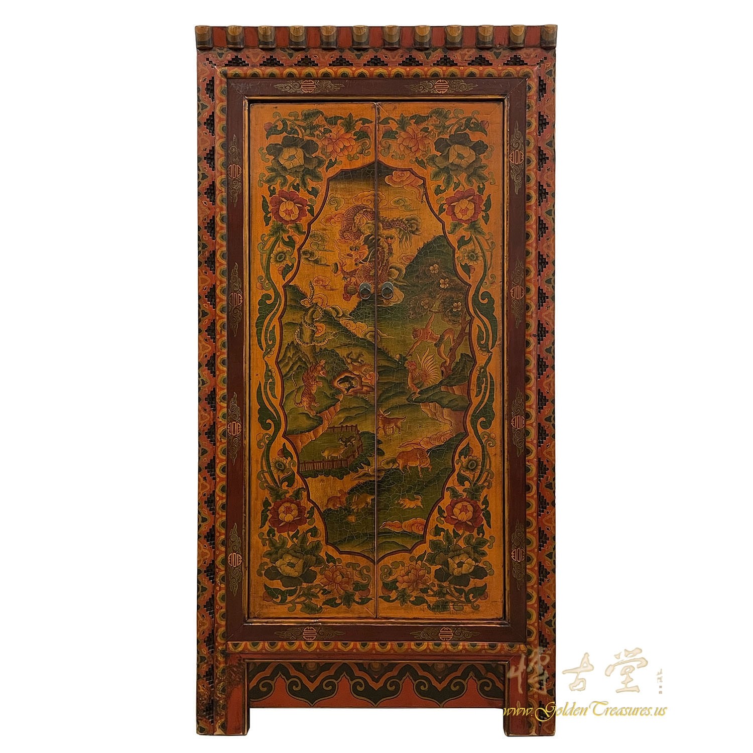 Antique Tibetan Painted Tall Cabinet/Armoire