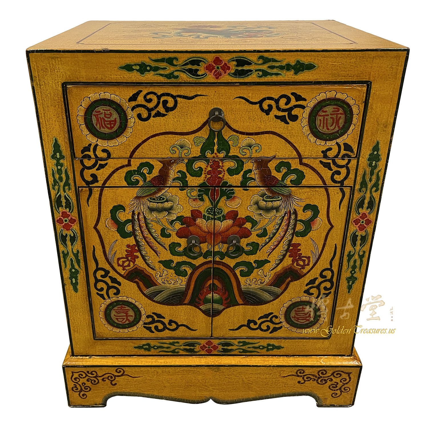 Vintage Tibetan Painted Nightstand, End Table