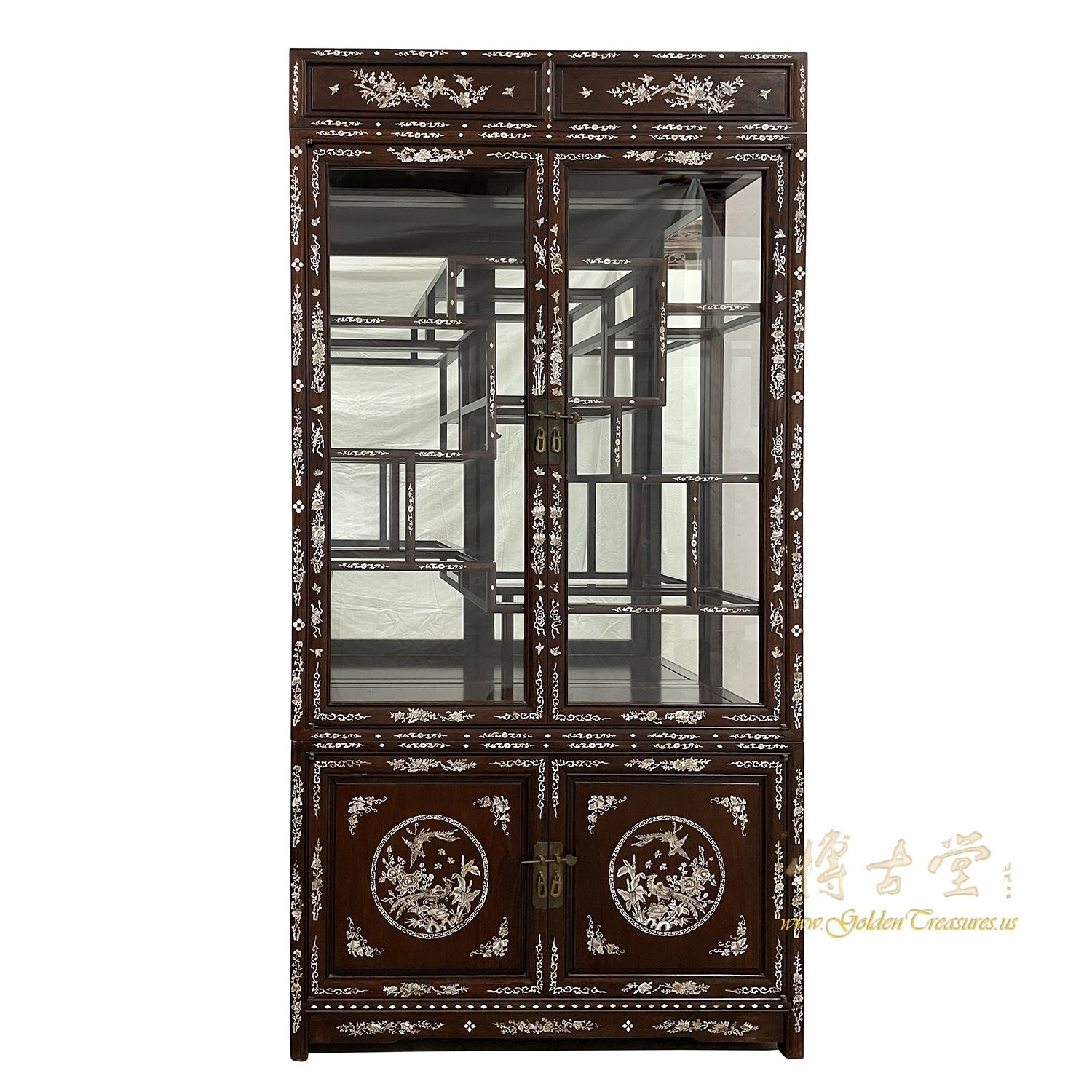 Vintage Chinese Mother of Pearl inlay Rosewood Display/Curio Cabinet