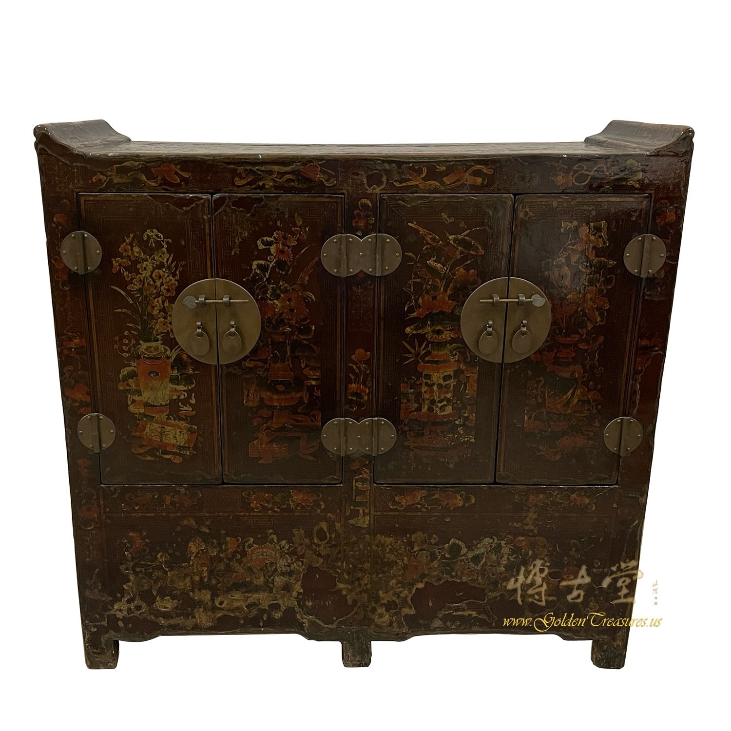 Antique Chinese Lacquer Painted Twin Cabinet/Buffet Table, Siderboard