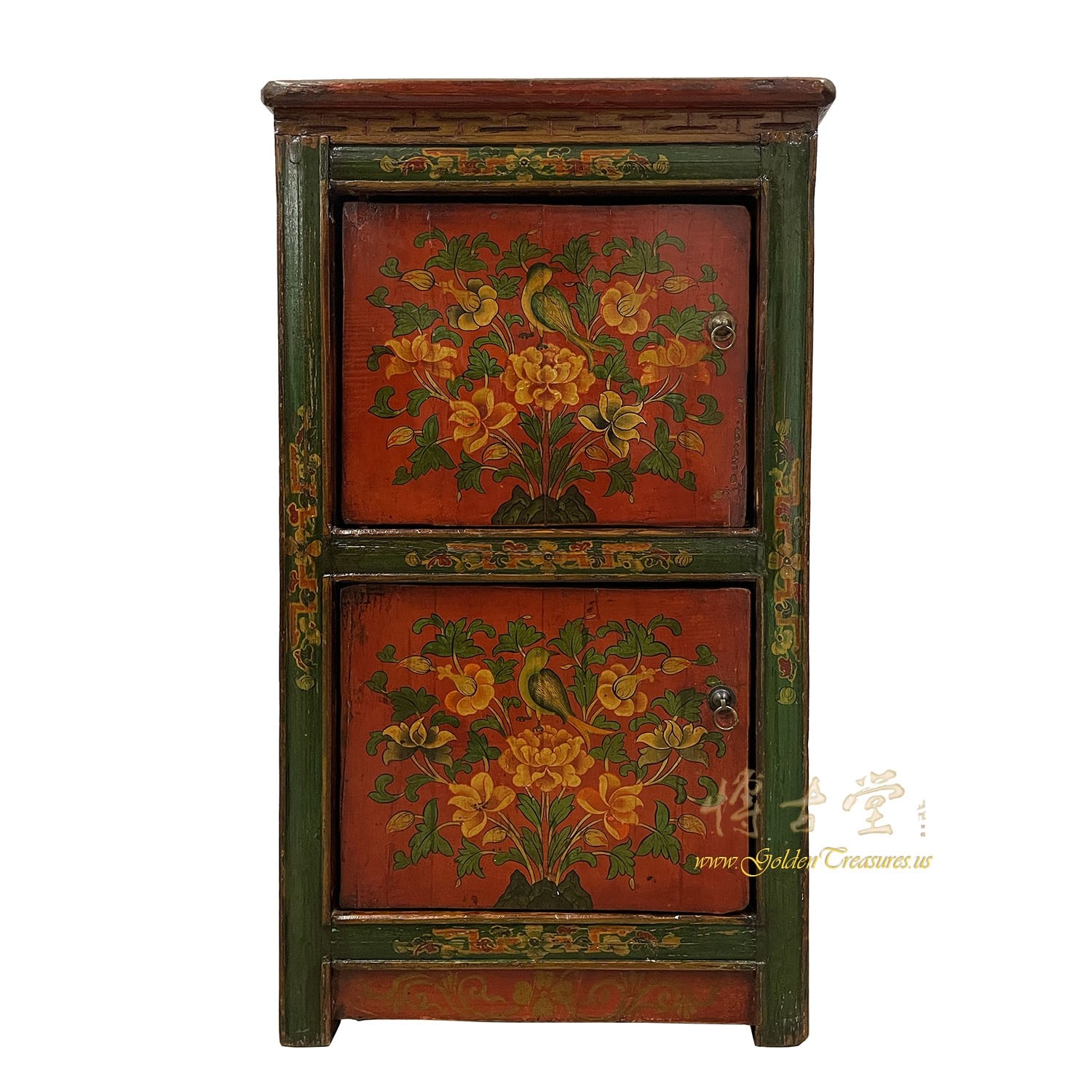 Antique Tibetan Hand Painted Nightstand, End Table