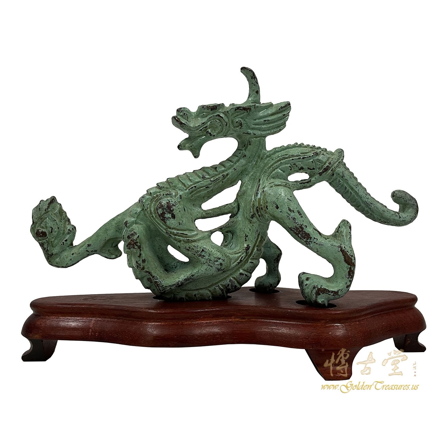 Vintage Chinese Carved Bronze dragon statue with stand