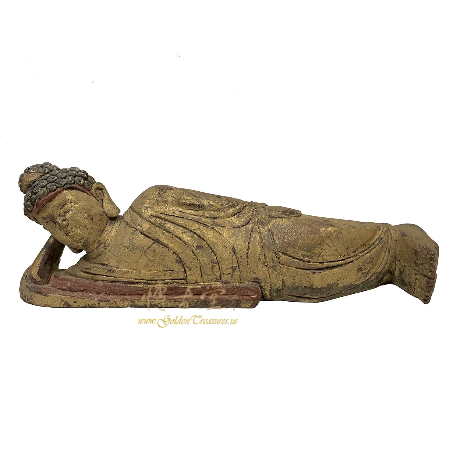 Antique Chinese Wooden Carved Reclined Buddha Statue