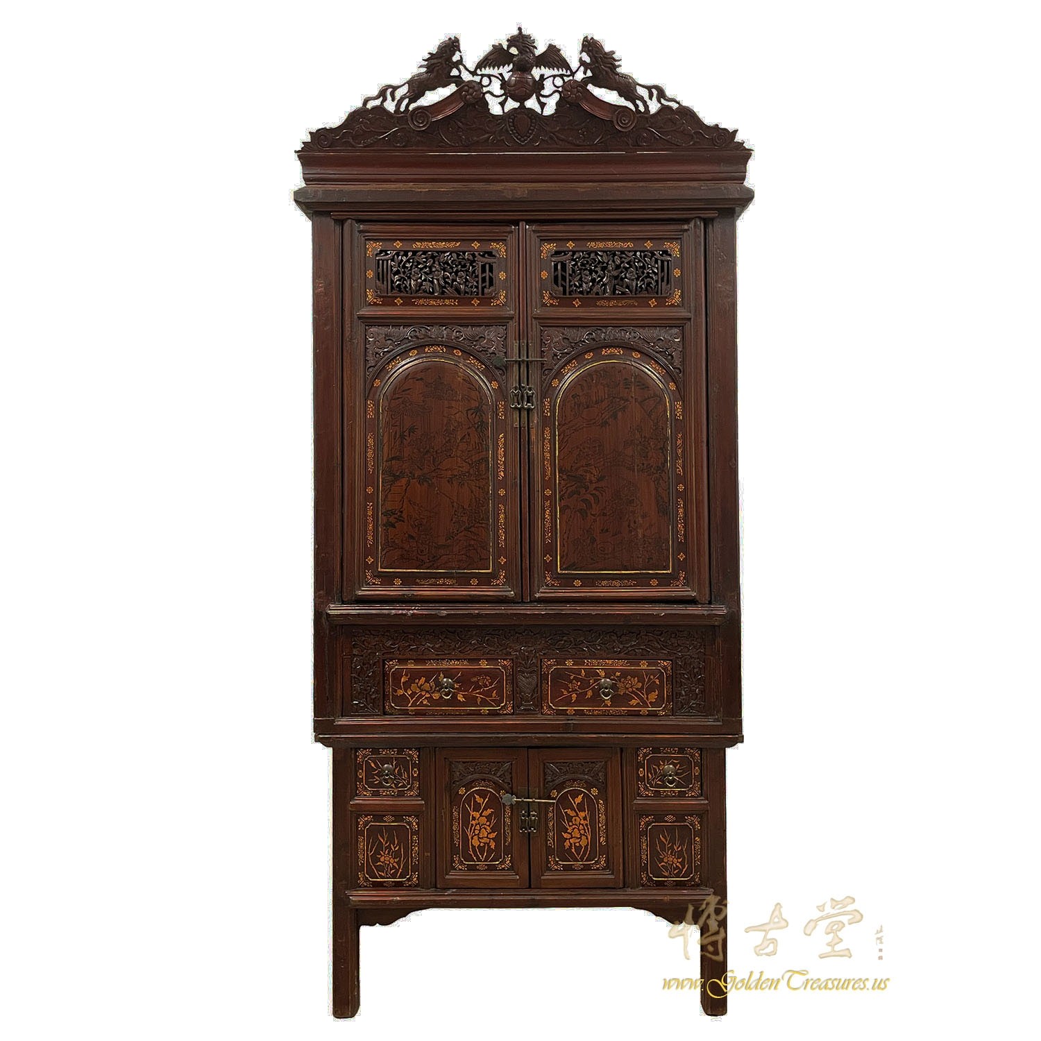 Antique Chinese Carved and Painted Wedding Armoire/Wardrube