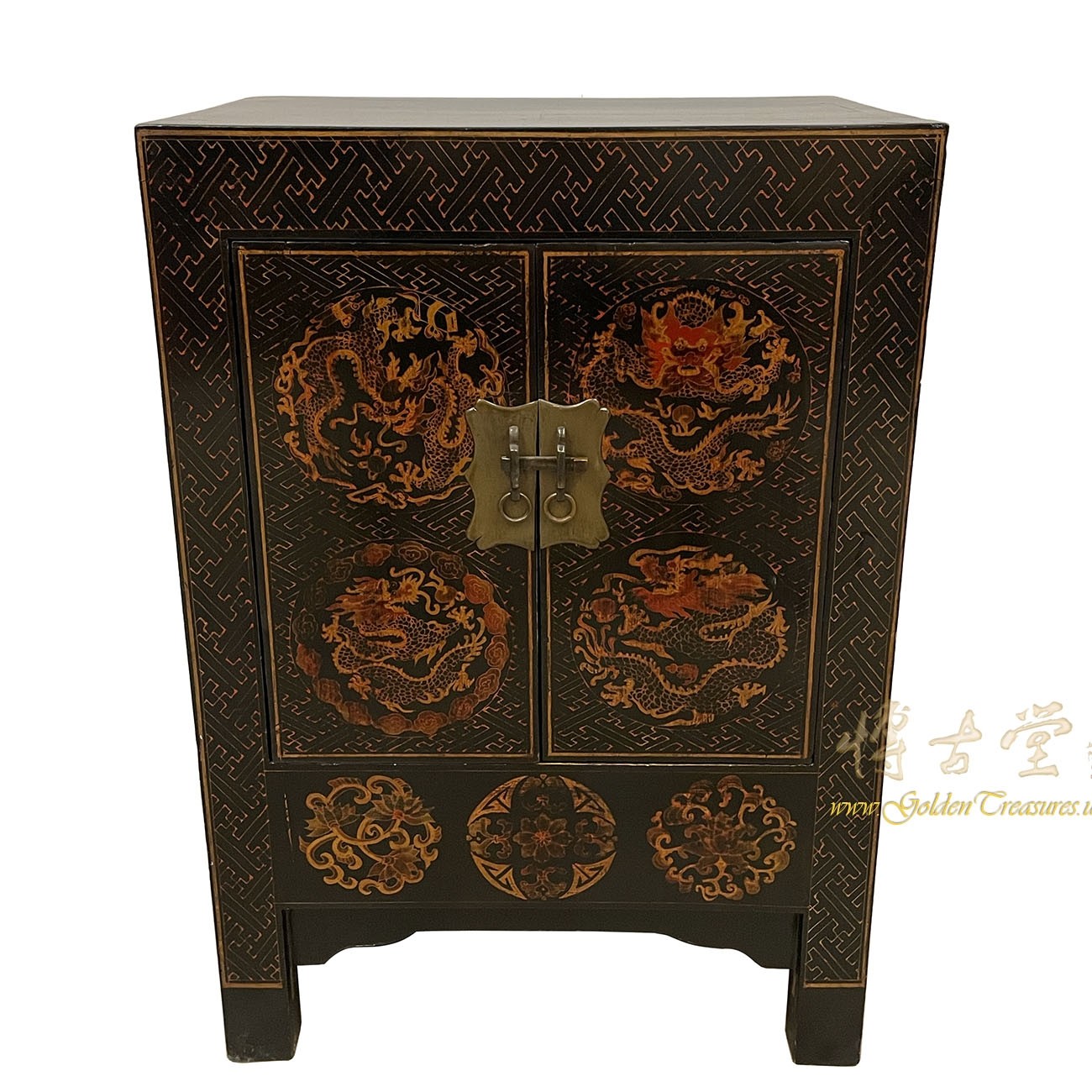 Vintage Chinese Painted Dragon Night Stand/End Table