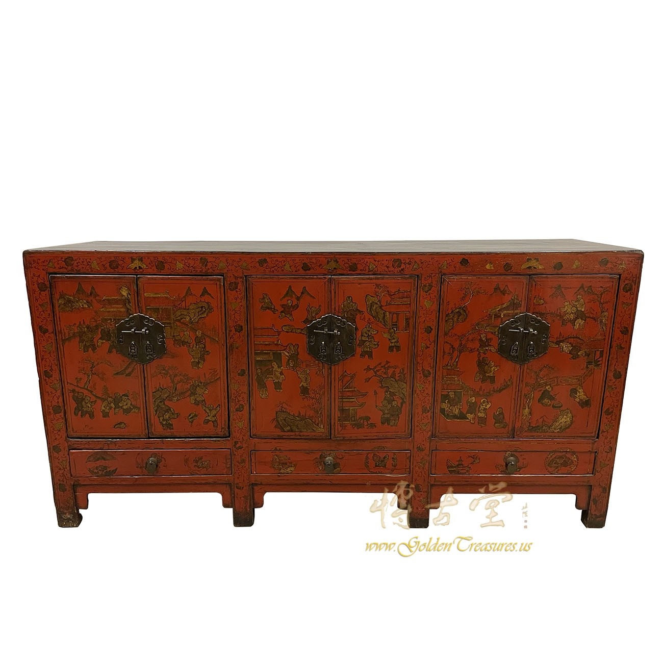 Antique Chinese Gilt Red Buffet Table, Sideboard