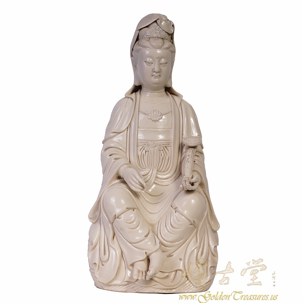 Chinese Antique De Hua Porcelain Kwan Yin Statuary
