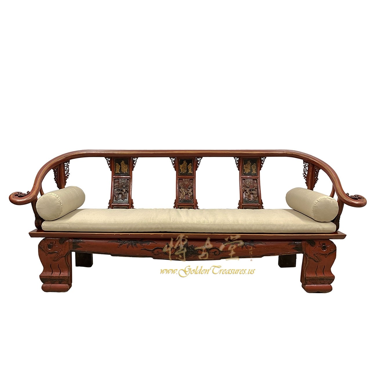 Antique Chinese Carved Wedding Long Bench, Sofa