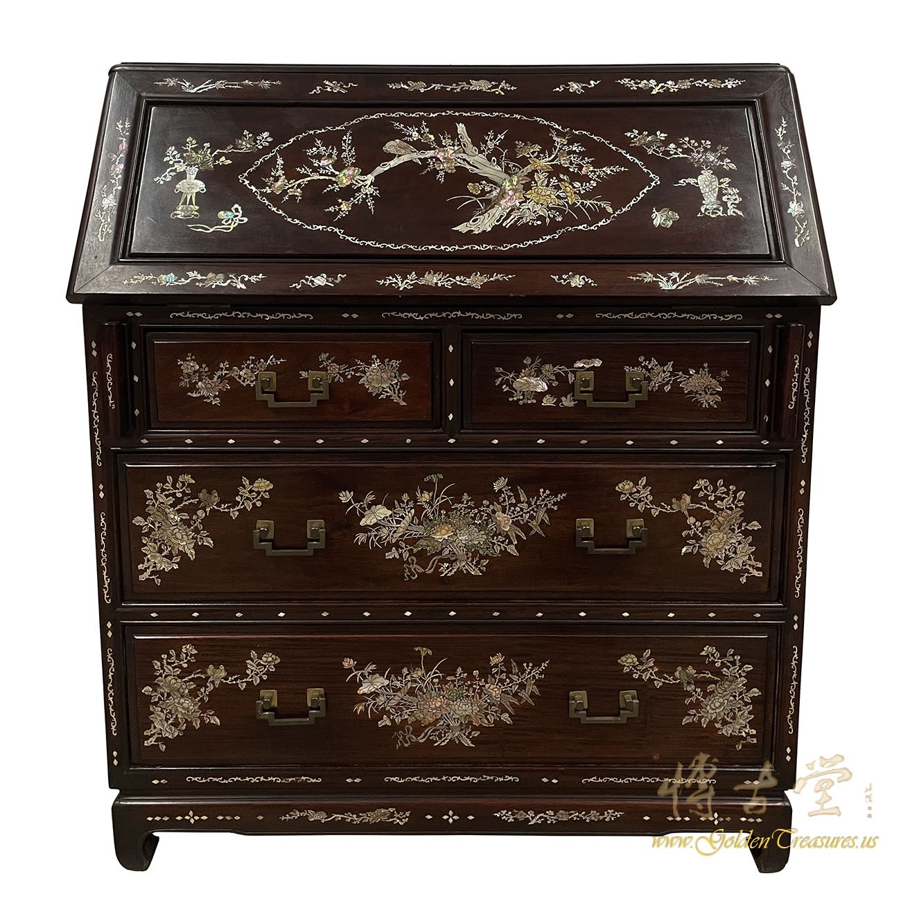 Antique Chinese Rosewood Secretary/Writing Desk with Mother of Pearl inlay