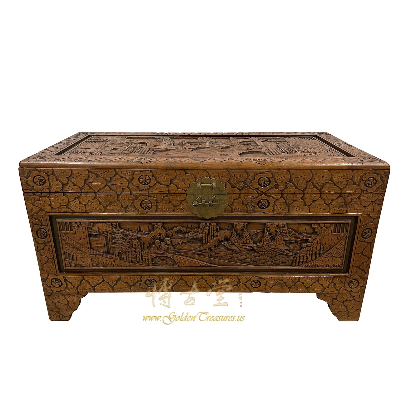 Antique Chinese Carved Camphor wood Hope Chest 