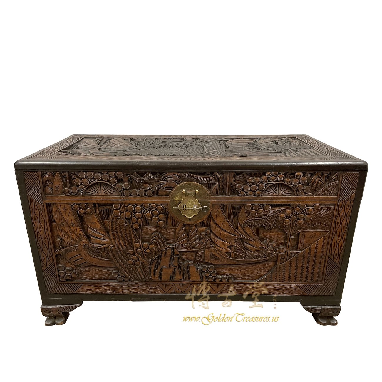 Antique Chinese Carved Camphor wood Hope Chest