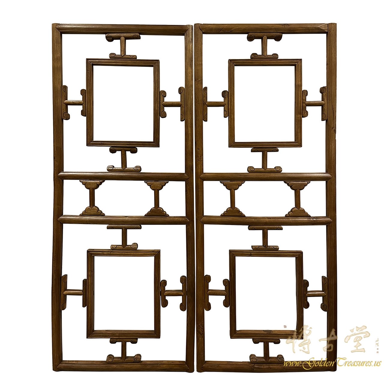 Antique Chinese Carved Wooden Window Panels Wall Arts - a Pair