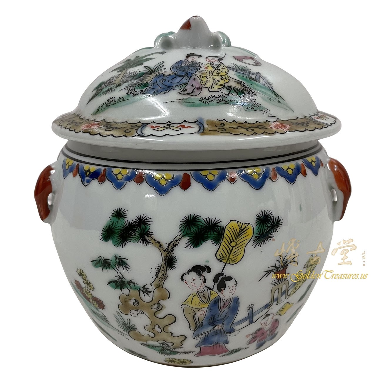 Vintage Chinese Famille Rose Porcelain Jar with Lid