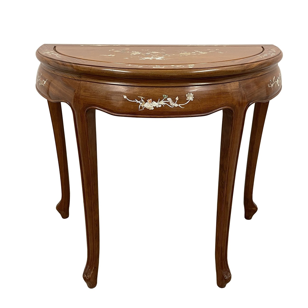 20th Century Chinese Carved Rosewood Half Moon Table with Mother of Pearl inlay