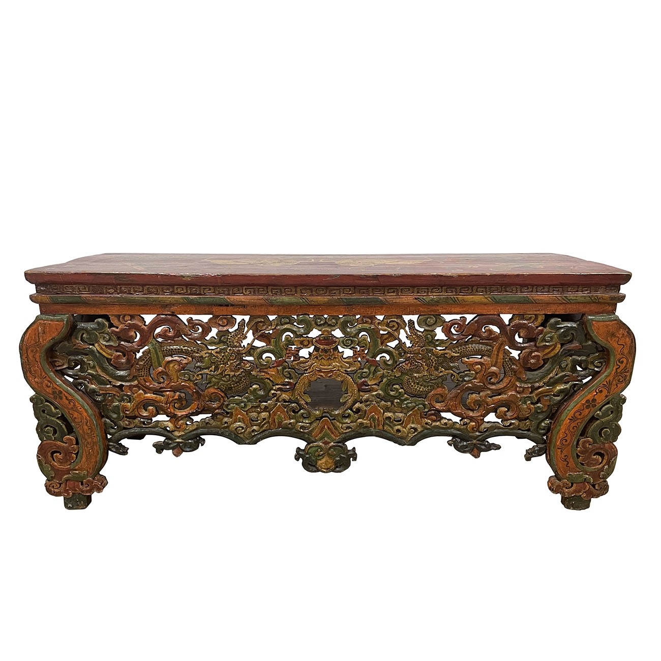 20th Century Antique Tibetan Open Carved Altar Prayer Coffee Table