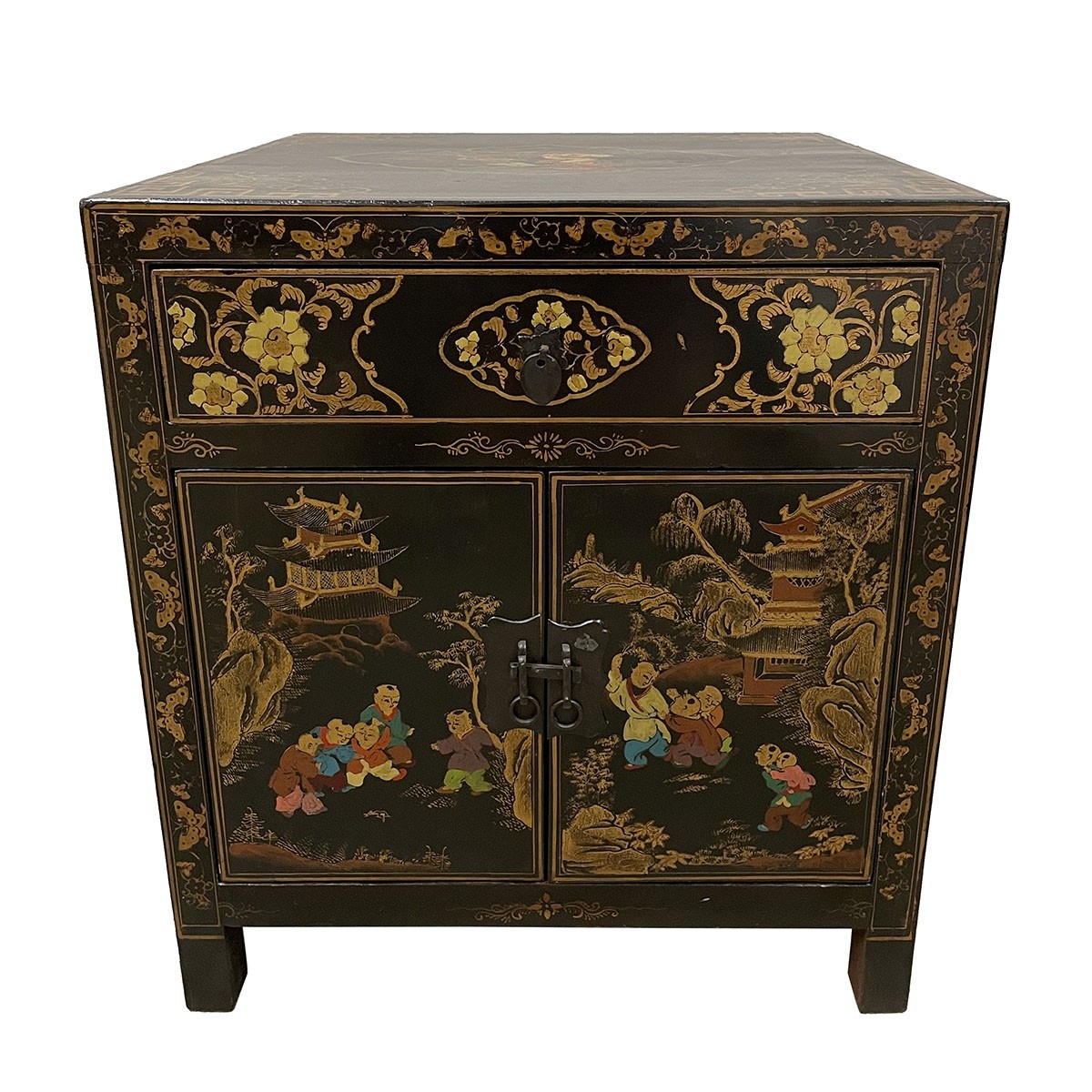 Vintage Chinese Lacquer Painted Night Stand/End Table
