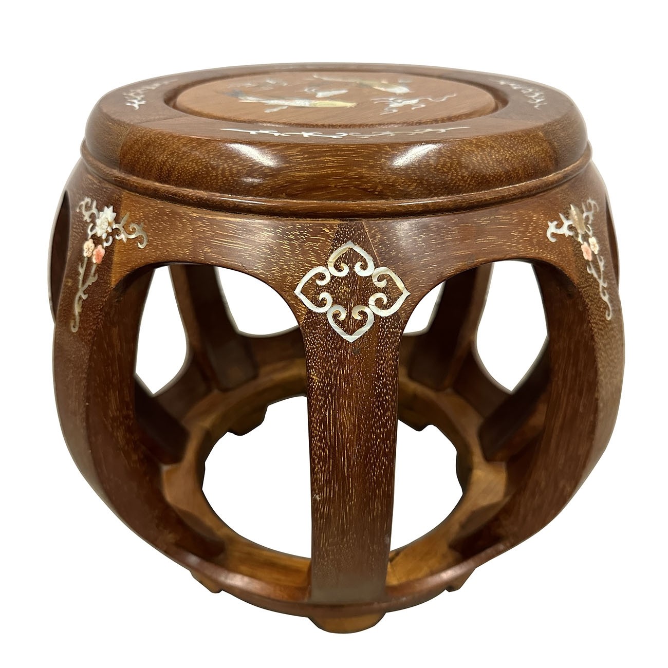 Mid-20th Century Chinese Rosewood Stool with Mather of Pearl inlay