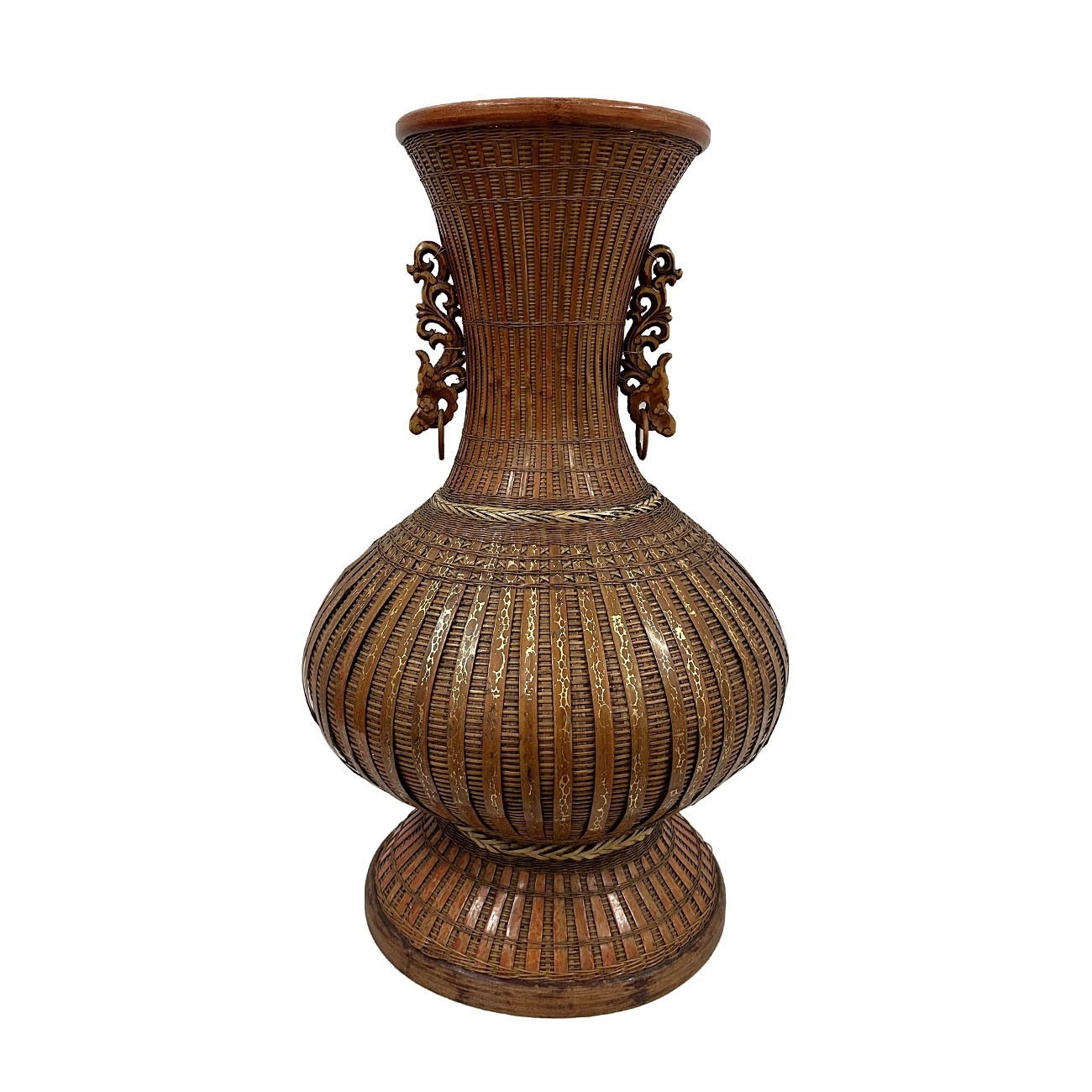 20th Century Chinese Hand-woven Bamboo Vase