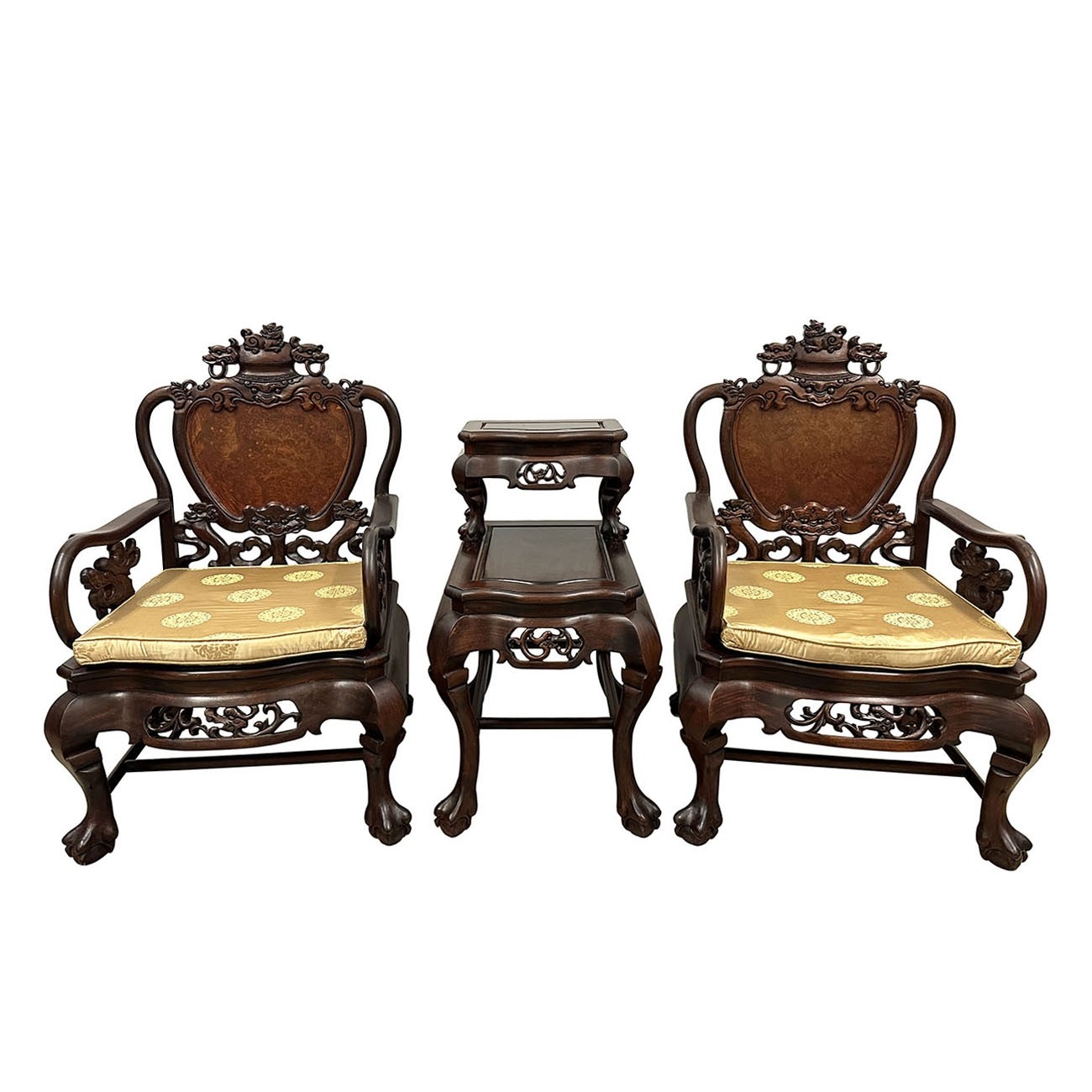 Early 20th Century Chinese Carved Rosewood Living Room Chairs Set