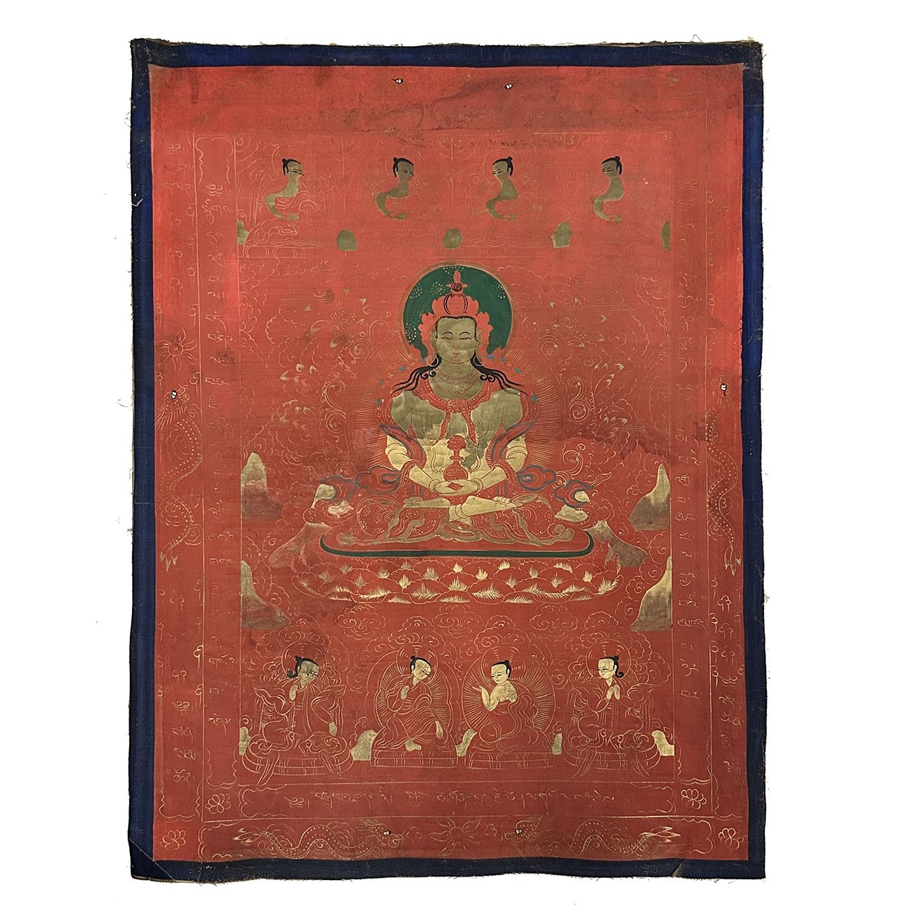 Early 20th Century Antique Tibetan Hand Painted Thangka, Maitreya Buddhist Deity