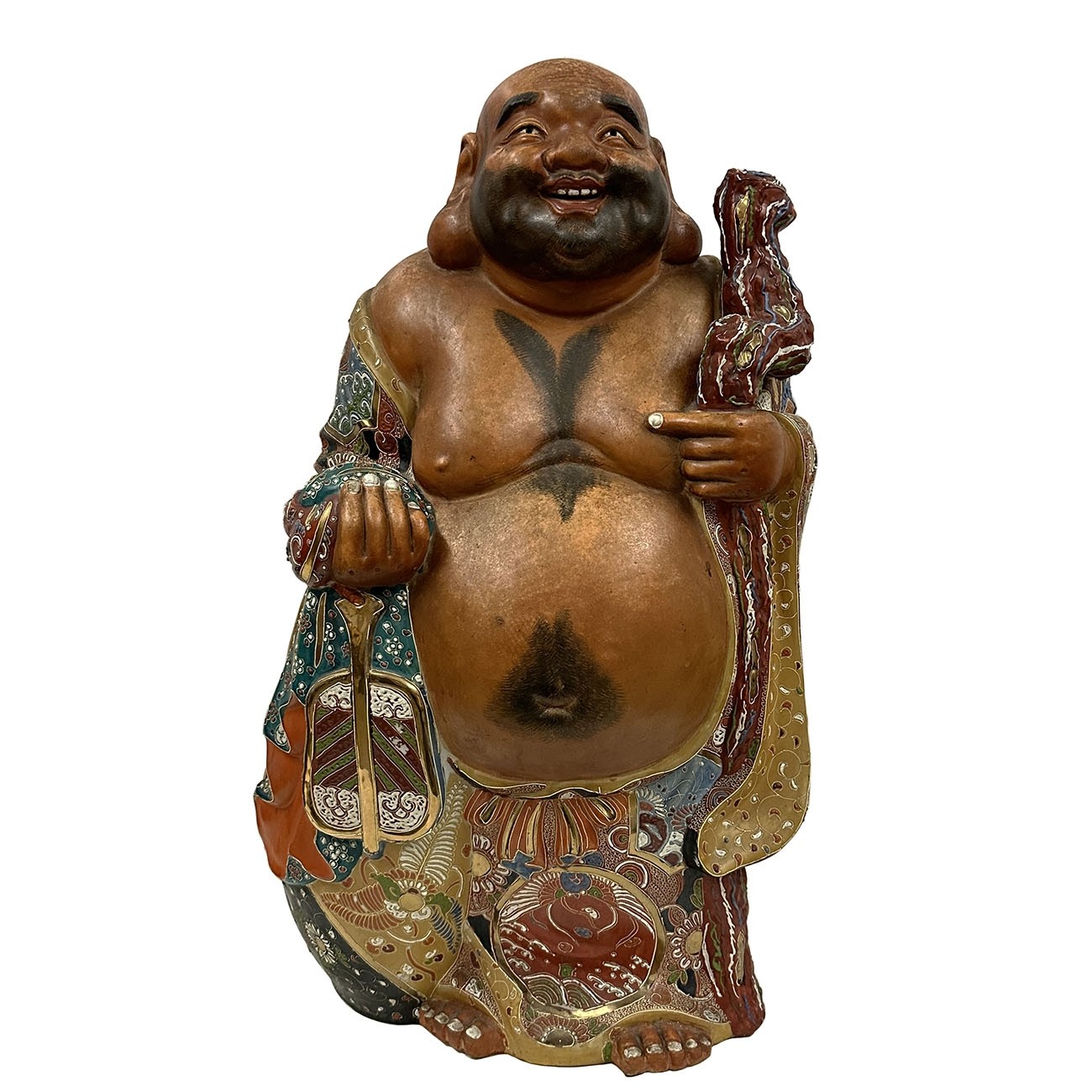 Early 20th Century Antique Japanese Huge Kutani Hotei Laughing Buddha