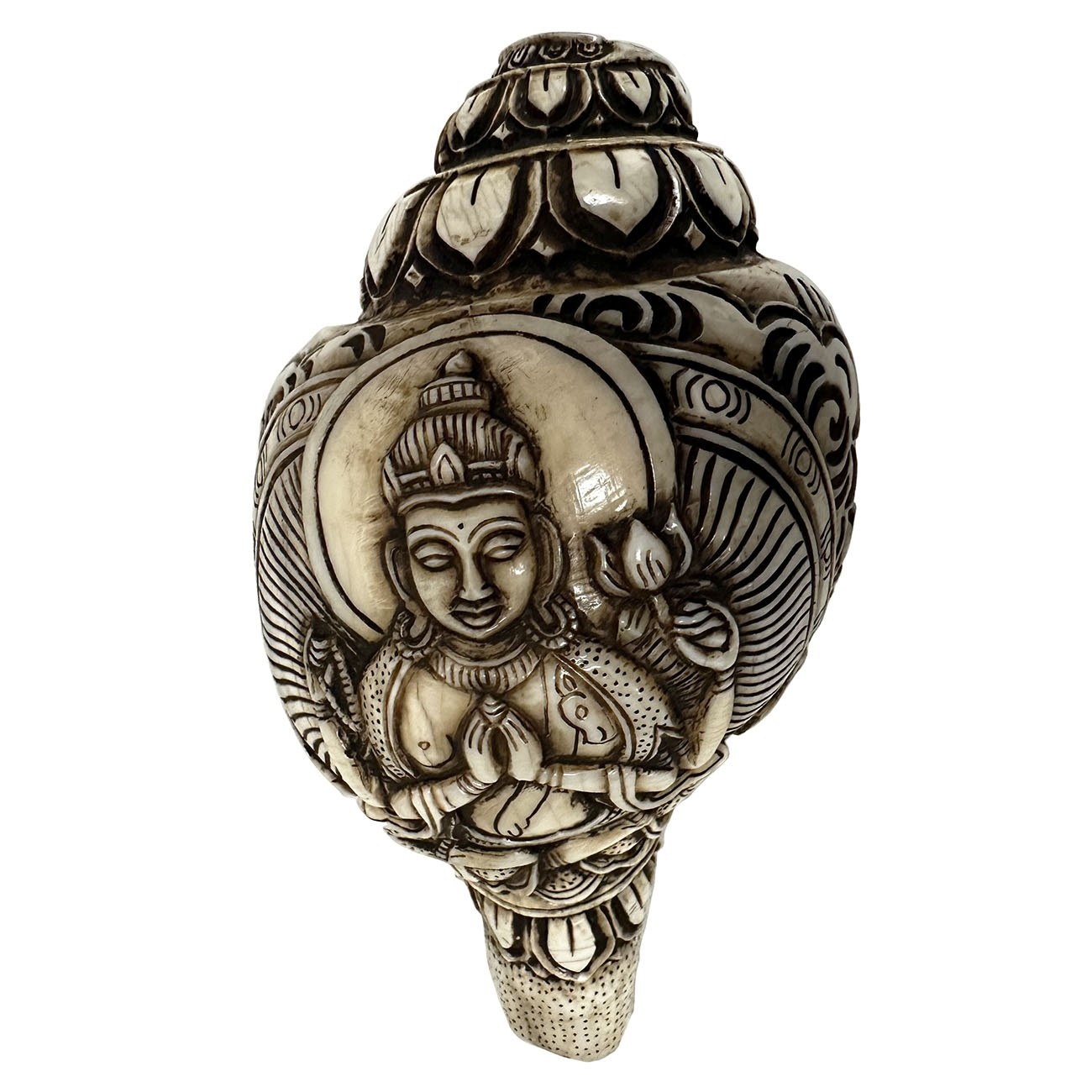 Finely Carved Old Tibetan Buddhist Conch Shell