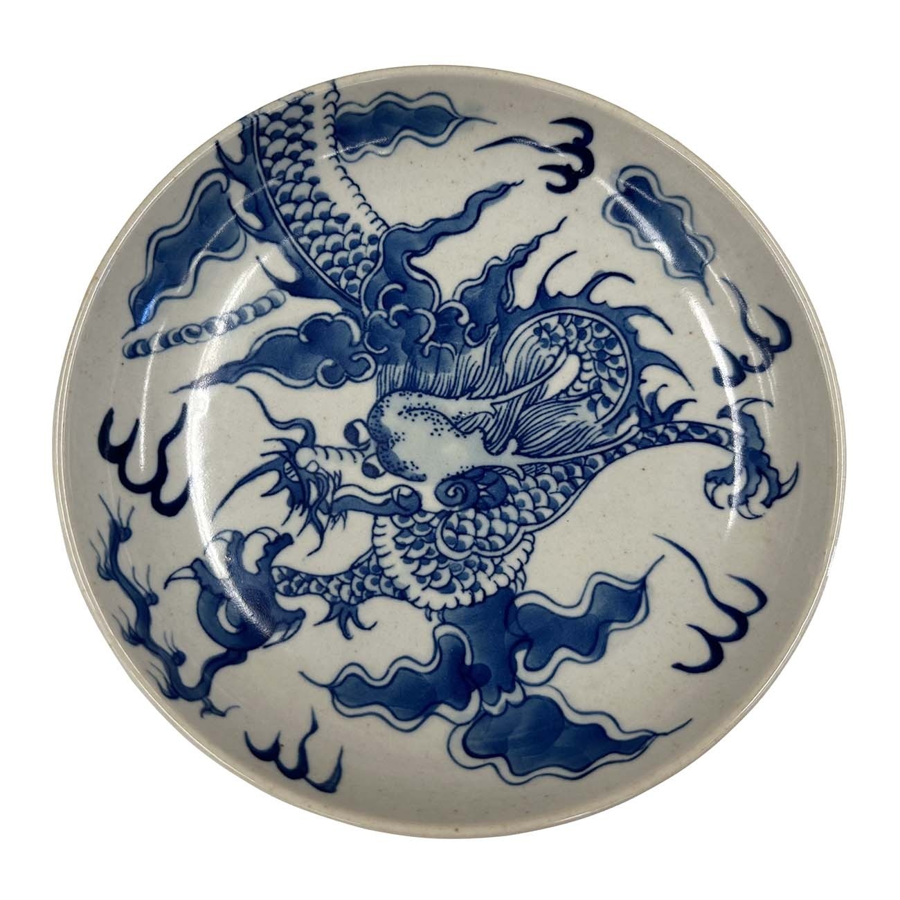 Vintage Chinese Blue and White Porcelain Dragon Plate