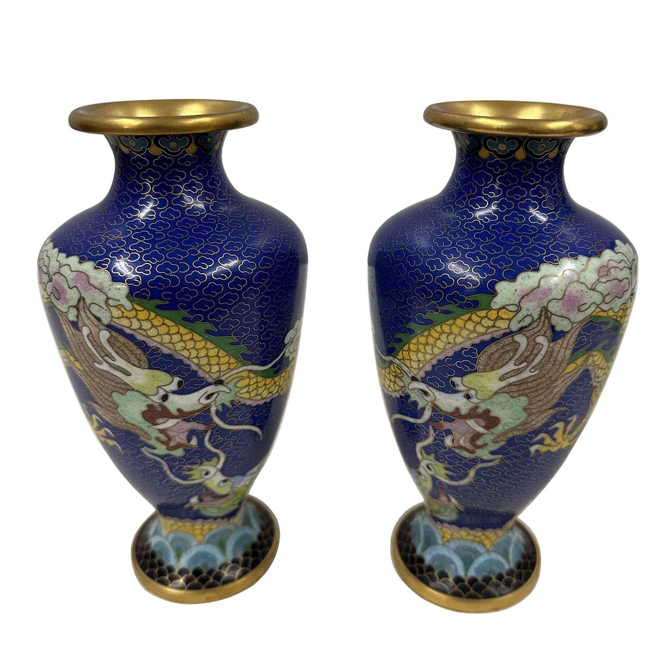 Pair of Antique Chinese Cloisonne Dragon Vases