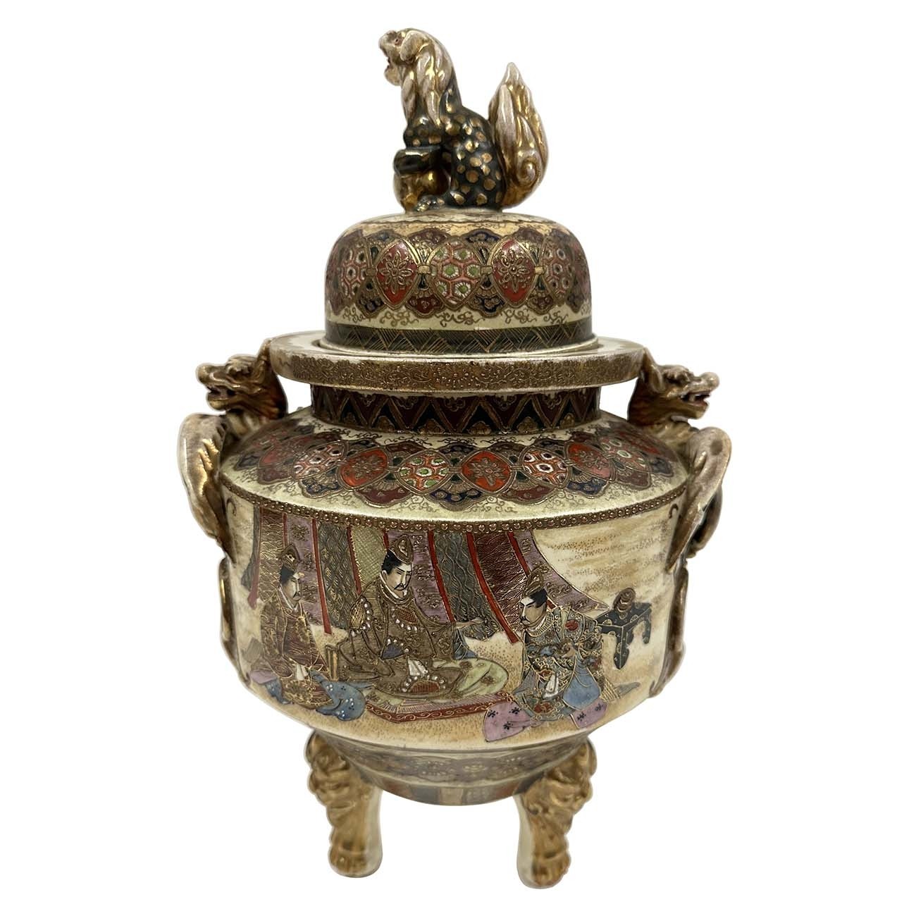 Antique Japanese Meiji Period Satsuma Incense Burner Censer