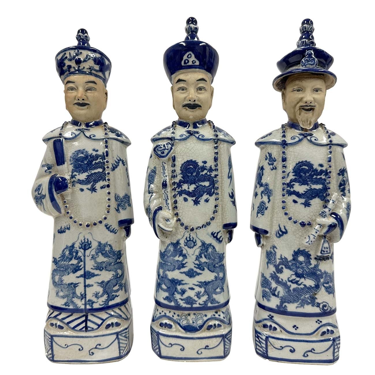 Early 20th-Century Chinese Blue and White Porcelain Qing Emperor King Figures set