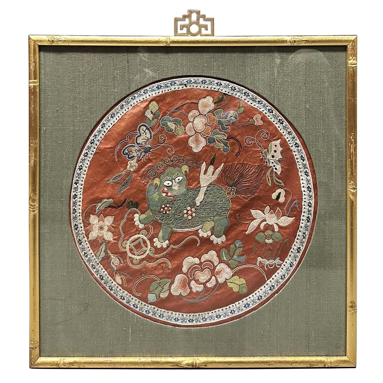 Framed Antique Chinese Qing Dynasty Embroidery 
