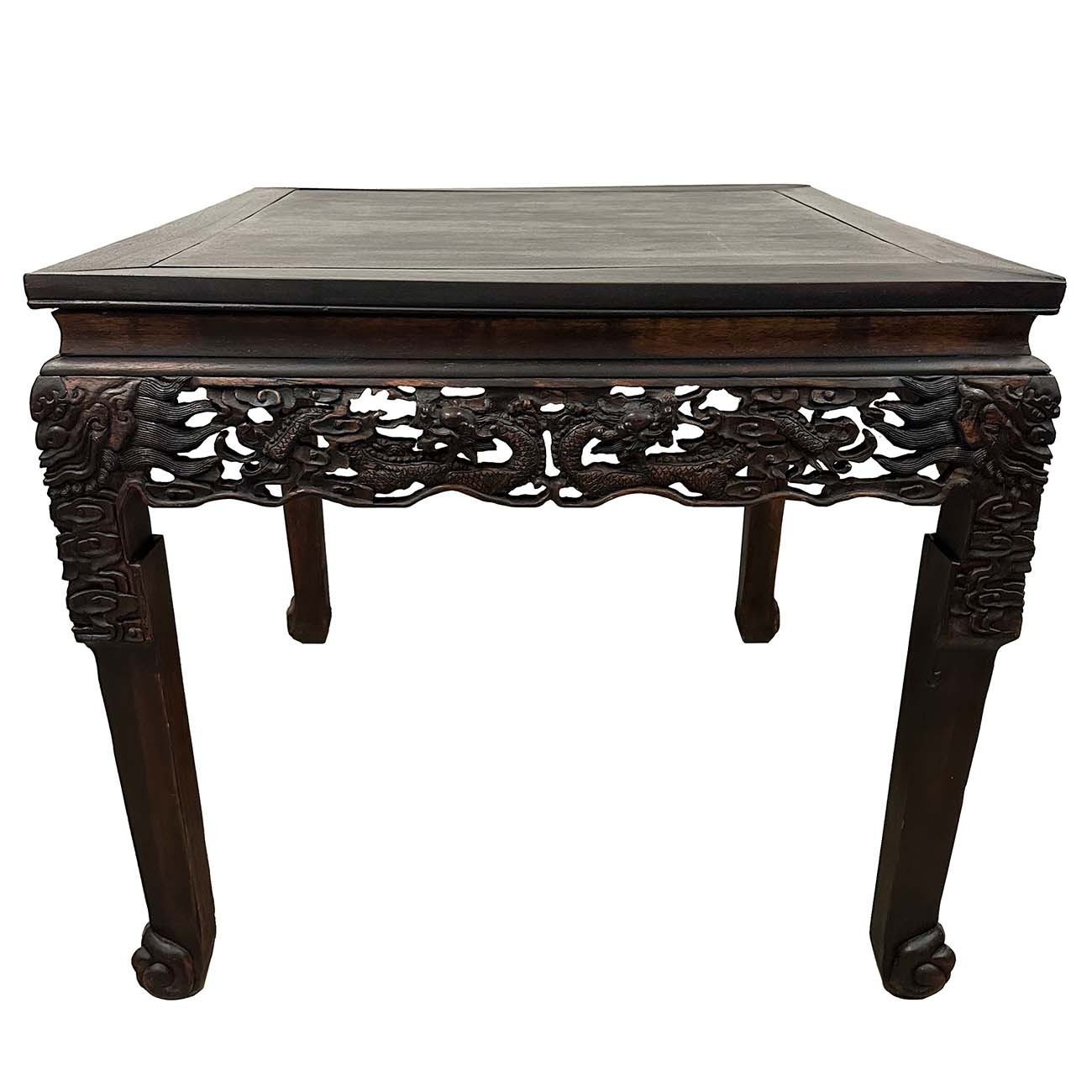 Early 20th Century Extraordinary Antique Carved Hardwood Dragon Square Table