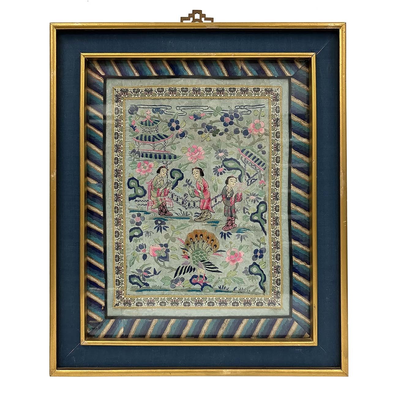 Framed Antique Chinese Qing Dynasty Embroidery 24LP114