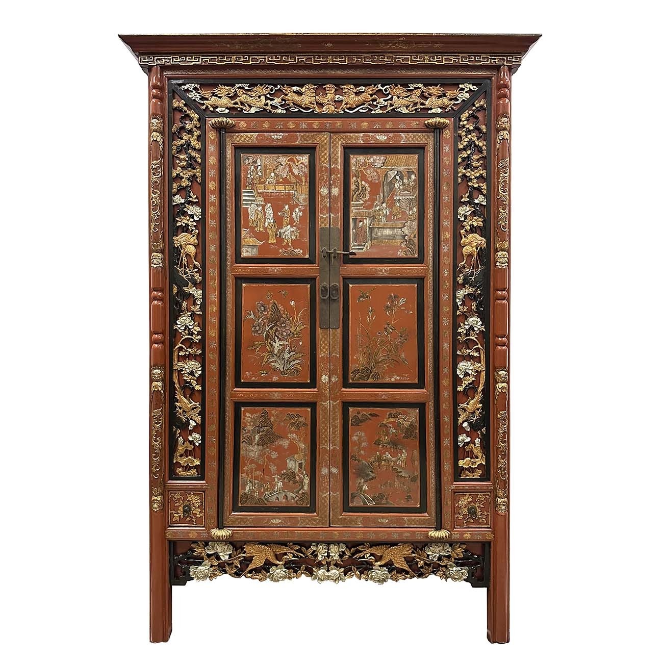 Early 20th Century Antique Chinese Carved Wedding Armoire 