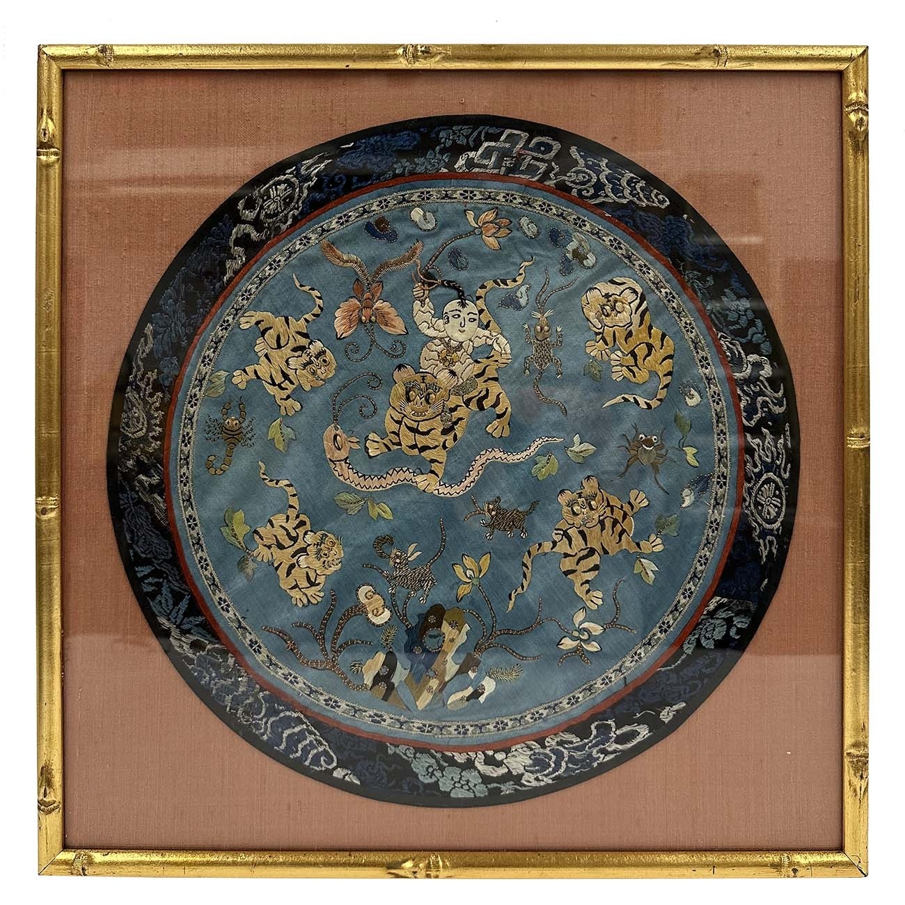 Framed Antique Chinese Qing Dynasty Embroidery 24LP126