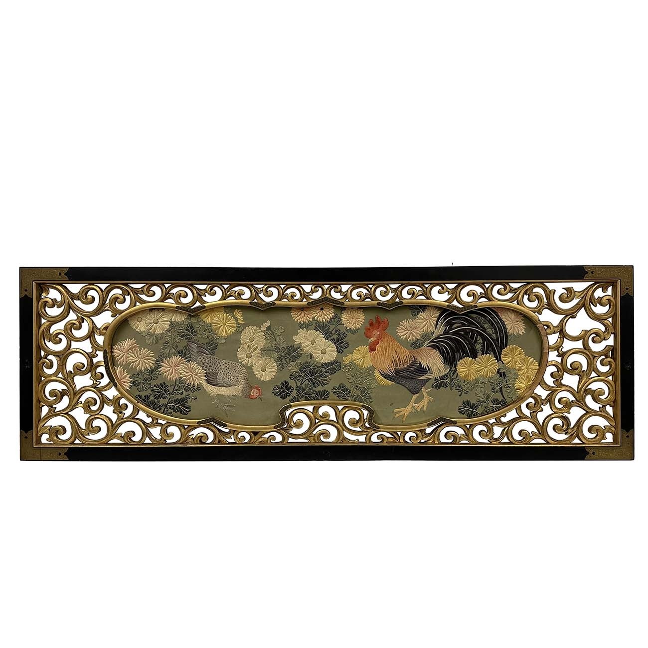Antique Japanese Meiji era Framed Embroidery Wall Hanging