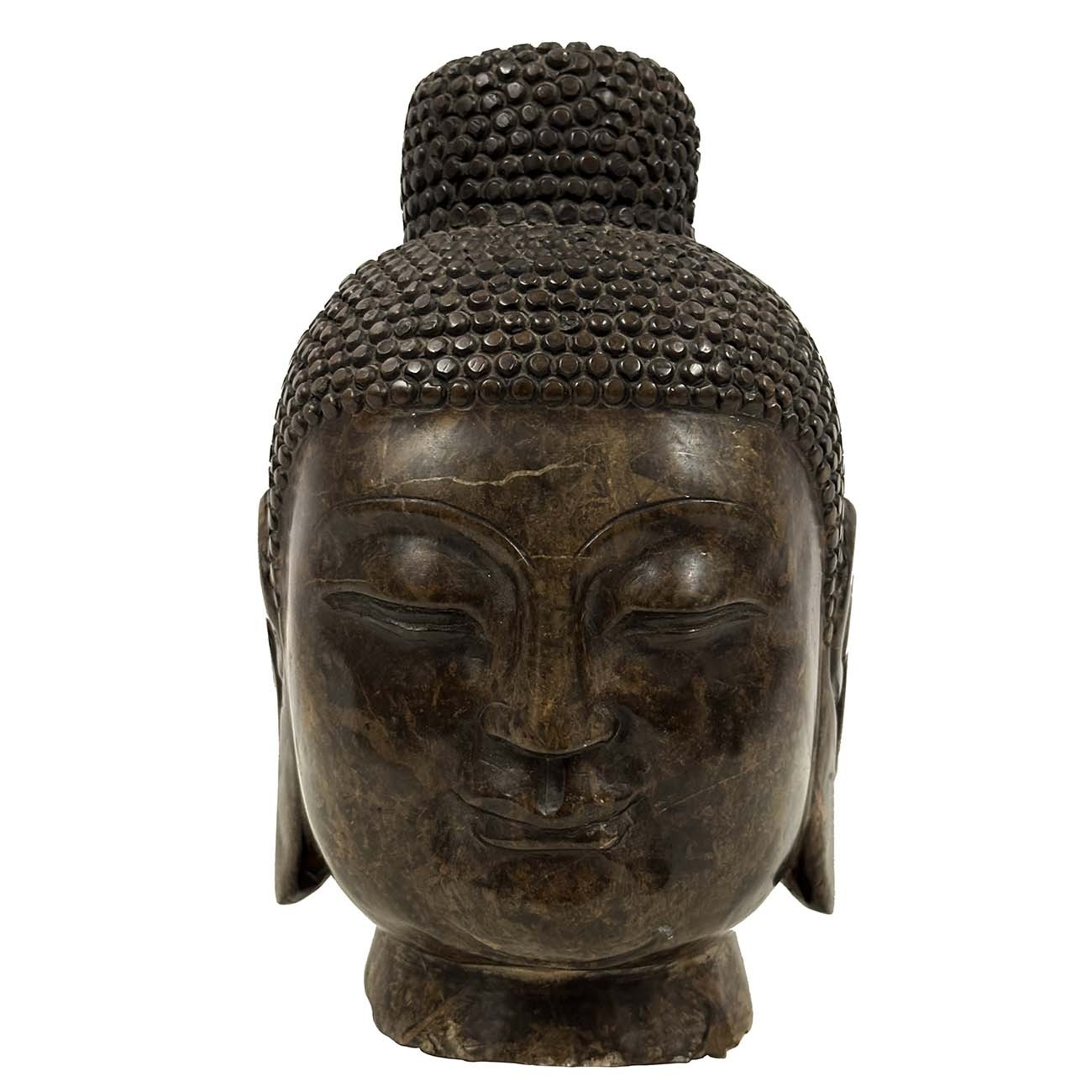 Early 20th Century Antique Chinese Carved Stone Buddha Head Sculpture