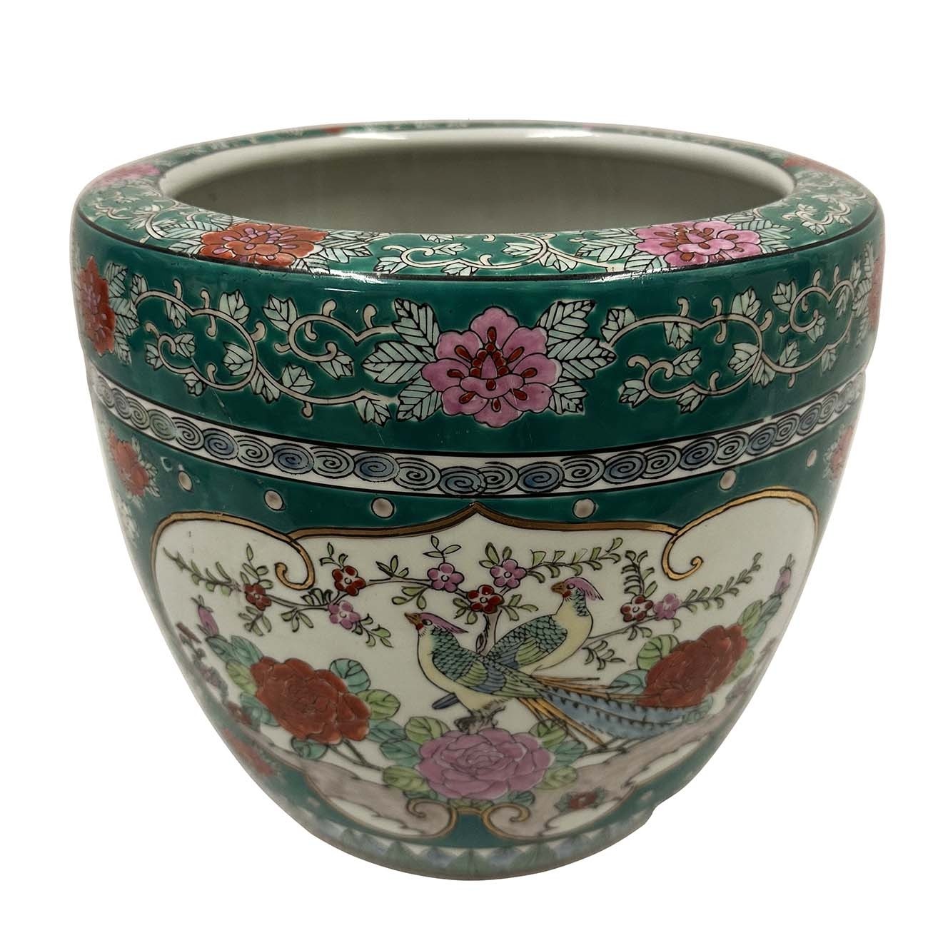 Japanese Hand-Painted Imari Planter with Flowers and Birds
