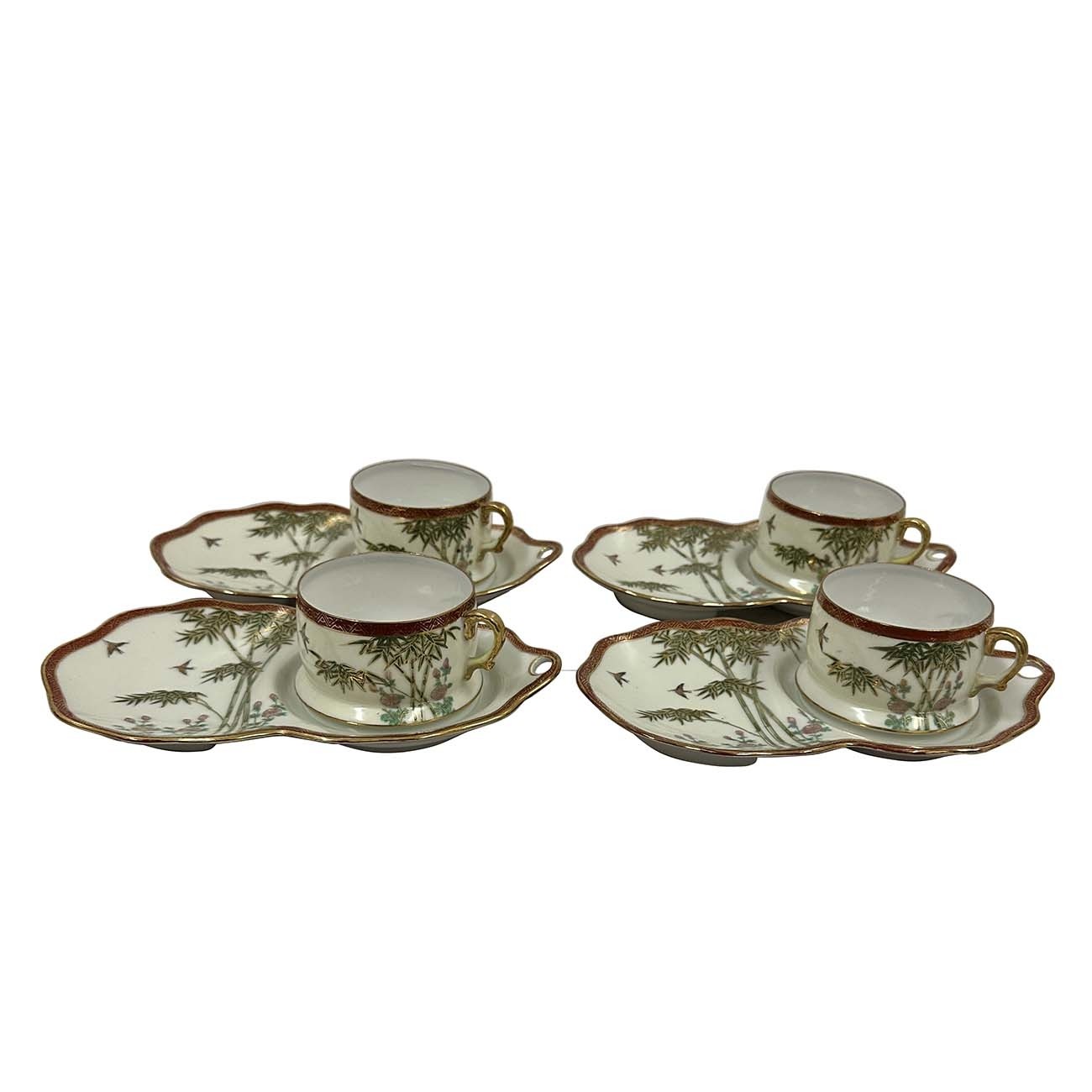 Early 20th Century Japanese Kutani Egg shell Tea cup and snack plates set