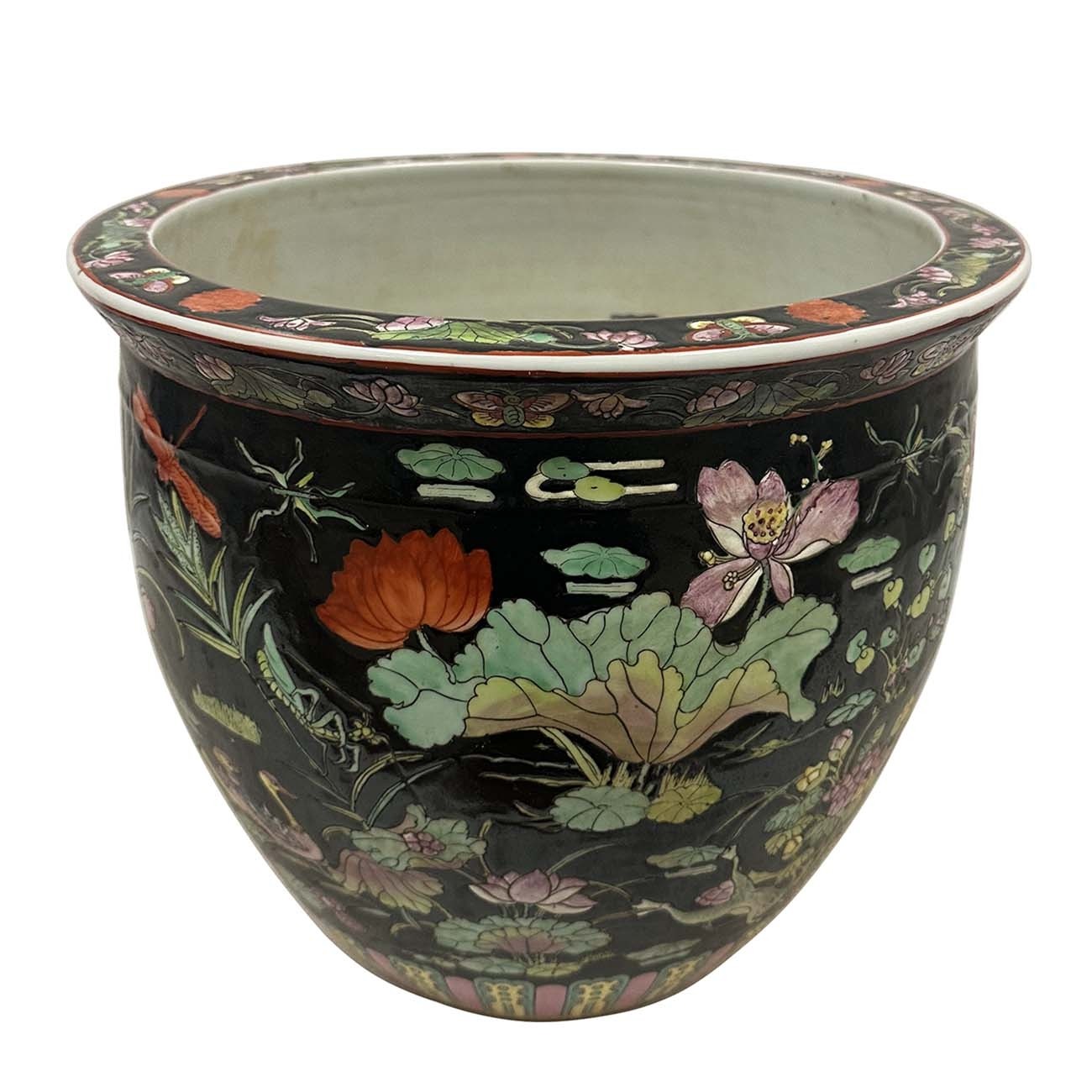 Mid 20th Century Chinese Famille Noire Porcelain Fish Bawl/Planter