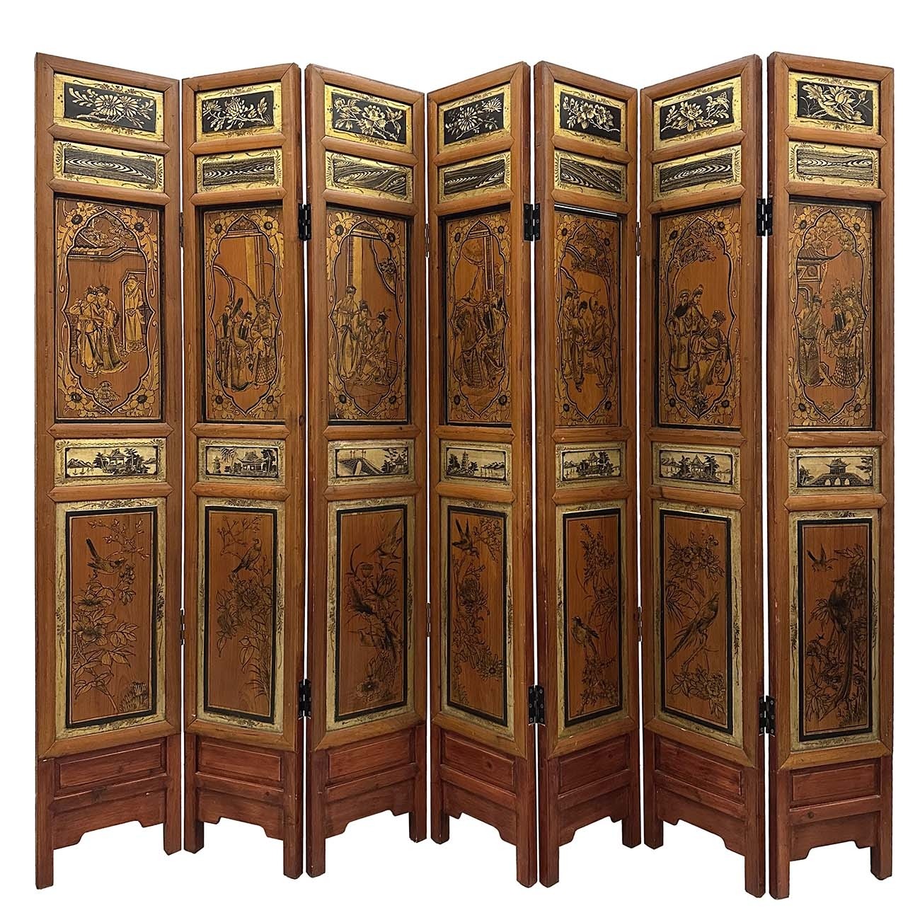 Early 20th Century Chinese 7 Panels Folding Screen, Room Divider