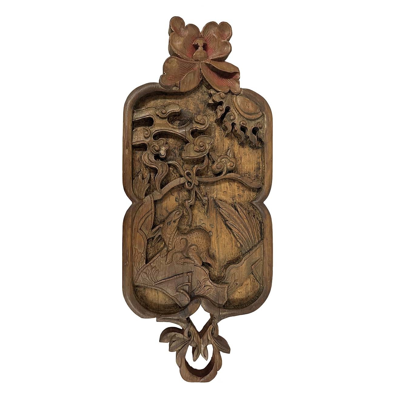 Early 20th Century Chinese 3d Carving Wooden Panel Hanging Architectural Element